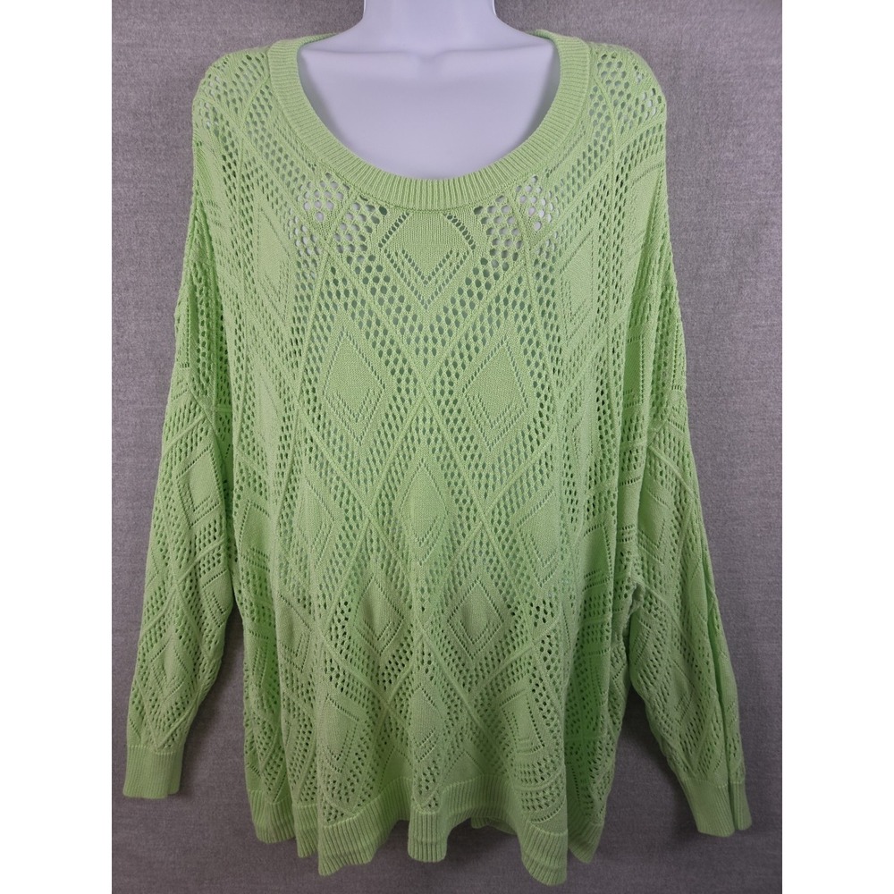 Torrid Size 4 Bright Lime Green Diamond Open Knit Sweater Top Beach Boho Spring